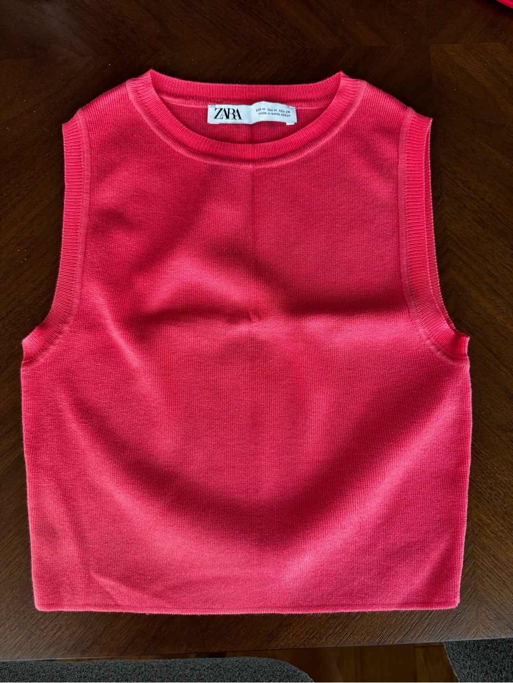 Zara Ribbed Crewneck Tank - Hot Pink